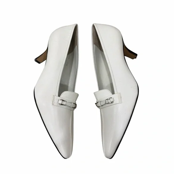 Prada Milano White Leather Kitten Heel Pumps Pointed Toe Size 38 - Picture 6 of 9